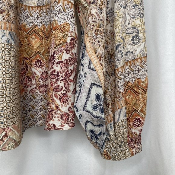 Witchery Santorini Print Raglan Blouse Top Size 14 Balloon Sleeve Cotton Boho - Picture 13 of 16